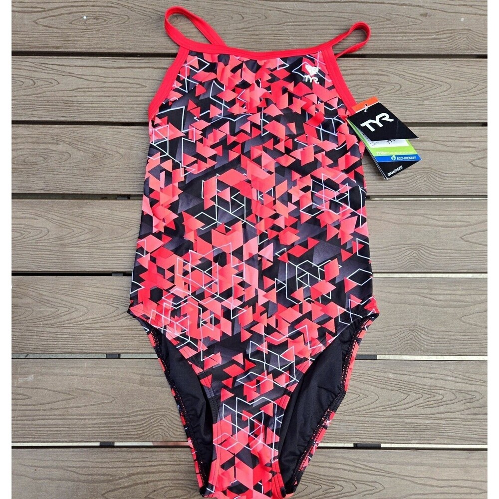 TYR Women's Nylon Red/black Labyrinth DiamondFit 1 Pc Swimsuit Sz 34 NEW